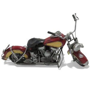 Metal MOTORCYCLE Decor Red And Yellow Retro Bike Handmade Sculpture Vintage 13"